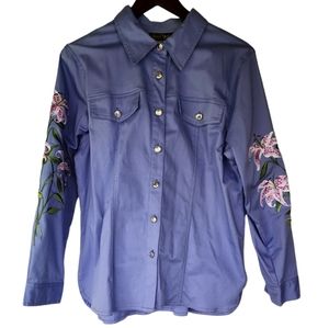 Bob Mackie blue embroidered top size M
